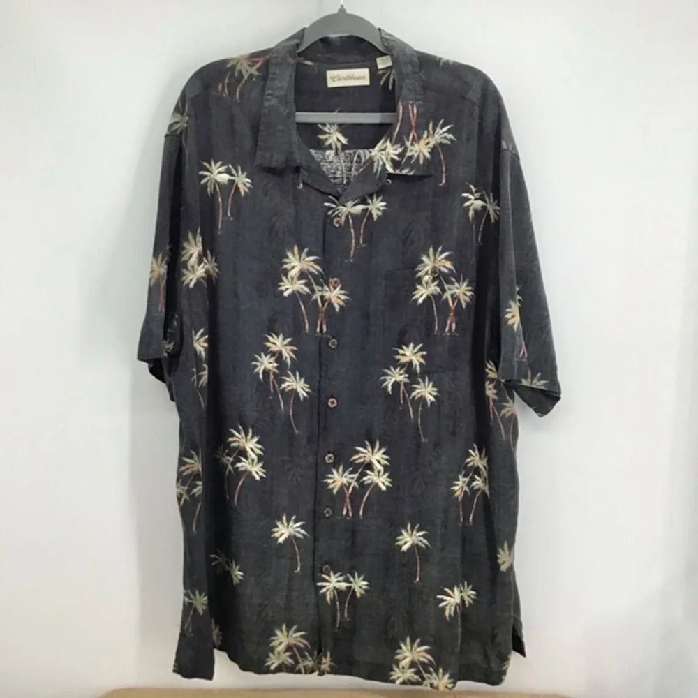 Caribbean Men’s Hawaiian Palm Print Silk Shirt